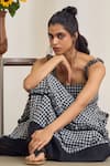 Shop_MAISOLOS_Black Cotton Ruffles Square Neck And White Gingham Midi Dress _Online_at_Aza_Fashions
