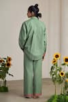 Shop_MAISOLOS_Green Cotton, Linen Embroidery Collared Sage Designer Shirt And Pant Set _at_Aza_Fashions