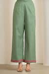 Buy_MAISOLOS_Green Cotton, Linen Embroidery Collared Sage Designer Shirt And Pant Set _Online_at_Aza_Fashions
