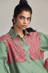 MAISOLOS_Green Cotton, Linen Embroidery Collared Sage Designer Shirt And Pant Set _at_Aza_Fashions