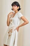 Buy_MAISOLOS_Ivory Poplin Embroidery V-neck Dress _Online_at_Aza_Fashions