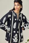 MAISOLOS_Black Poplin Embroidery Round Neck Floral Blouse _Online_at_Aza_Fashions