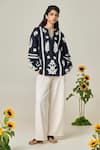 Buy_MAISOLOS_Black Poplin Embroidery Round Neck Floral Blouse _at_Aza_Fashions