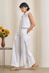 MAISOLOS_White Linen Embroidery Collared Pant Set _Online_at_Aza_Fashions