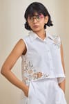 Buy_MAISOLOS_White Linen Embroidery Collared Pant Set _Online_at_Aza_Fashions