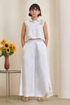 Buy_MAISOLOS_White Linen Embroidery Collared Pant Set _at_Aza_Fashions