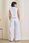 Shop_MAISOLOS_White Linen Embroidery Collared Pant Set _at_Aza_Fashions
