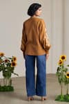 Shop_MAISOLOS_Brown Cotton, Linen Embroidery Round Neck Designer Blouse _at_Aza_Fashions