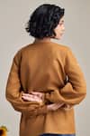 Shop_MAISOLOS_Brown Cotton, Linen Embroidery Round Neck Designer Blouse _Online_at_Aza_Fashions