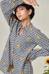 Shop_MAISOLOS_Multi Color Cotton Embroidery Keyhole Neck Black And White Checks Top _Online_at_Aza_Fashions