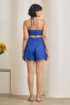 Shop_MAISOLOS_Blue Cotton, Linen Embroidery Halter Neck Floral Top And Skorts Set _at_Aza_Fashions