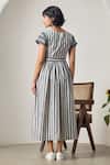 Shop_MAISOLOS_Ivory Cotton Embroidery Round Neck And Black Striped Midi Dress _at_Aza_Fashions