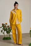 Buy_MAISOLOS_Mustard Cotton, Linen Embroidery Collared Pant Set _at_Aza_Fashions