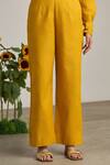 Buy_MAISOLOS_Mustard Cotton, Linen Embroidery Collared Pant Set _Online_at_Aza_Fashions