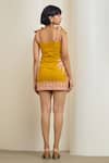 Shop_MAISOLOS_Mustard Cotton, Linen Embroidery Square Neck Short Dress _at_Aza_Fashions