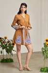 Buy_MAISOLOS_Brown Cotton, Linen Embroidery Button-down Neck Short Dress _at_Aza_Fashions