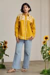 MAISOLOS_Mustard Cotton Embroidery Collared Designer Shirt _Online_at_Aza_Fashions