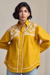 Buy_MAISOLOS_Mustard Cotton Embroidery Collared Designer Shirt _at_Aza_Fashions