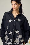 Shop_MAISOLOS_Black Poplin Embroidery Collared Designer Shirt And Pant Set _Online_at_Aza_Fashions