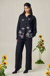 Buy_MAISOLOS_Black Poplin Embroidery Collared Designer Shirt And Pant Set _at_Aza_Fashions