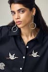 MAISOLOS_Black Poplin Embroidery Collared Designer Shirt And Pant Set _at_Aza_Fashions