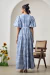 Shop_MAISOLOS_Blue Cotton Round Neck And White Checked Maxi Dress _at_Aza_Fashions