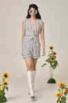 Maisolos_Ivory Cotton V-neck And Black Striped Waistcoat & Shorts Set _Online_at_Aza_Fashions