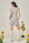 Shop_Maisolos_Ivory Cotton V-neck And Black Striped Waistcoat & Shorts Set _at_Aza_Fashions
