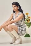 Buy_Maisolos_Ivory Cotton V-neck And Black Striped Waistcoat & Shorts Set _Online_at_Aza_Fashions