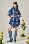 Buy_MAISOLOS_Navy Embroidery Collared Blue Short Dress _at_Aza_Fashions