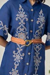MAISOLOS_Navy Embroidery Collared Blue Short Dress _at_Aza_Fashions