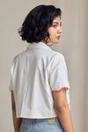 Shop_MAISOLOS_Ivory Poplin Embroidery Collared Floral Cropped Shirt _at_Aza_Fashions