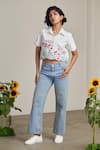 Shop_MAISOLOS_Ivory Poplin Embroidery Collared Floral Cropped Shirt _Online_at_Aza_Fashions