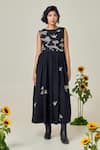 Buy_MAISOLOS_Black Poplin Embroidery Round Neck Midi Dress _at_Aza_Fashions