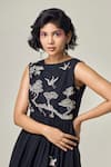 Buy_MAISOLOS_Black Poplin Embroidery Round Neck Midi Dress _Online_at_Aza_Fashions