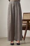 MAISOLOS_Gray , Handloom Square Neck Grey Matka Corset And Pant Set _Online_at_Aza_Fashions