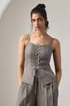 Buy_MAISOLOS_Gray , Handloom Square Neck Grey Matka Corset And Pant Set _Online_at_Aza_Fashions