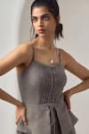 Shop_MAISOLOS_Gray , Handloom Square Neck Grey Matka Corset And Pant Set _Online_at_Aza_Fashions
