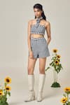 Buy_MAISOLOS_Black Cotton Square Neck And White Gingham Top & Shorts Set _at_Aza_Fashions