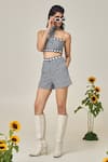 MAISOLOS_Black Cotton Square Neck And White Gingham Top & Shorts Set _Online_at_Aza_Fashions