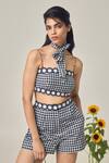 Shop_MAISOLOS_Black Cotton Square Neck And White Gingham Top & Shorts Set _Online_at_Aza_Fashions