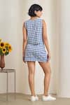 Shop_MAISOLOS_Blue Cotton Embroidery Round Neck Gingham Top And Skirt Set _at_Aza_Fashions