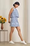 Buy_MAISOLOS_Blue Cotton Embroidery Round Neck Gingham Top And Skirt Set _Online_at_Aza_Fashions