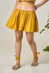 MAISOLOS_Mustard Cotton, Linen Embroidery Open Neck Floral Tube Top And Skirt Set _Online_at_Aza_Fashions