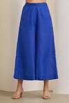 Buy_MAISOLOS_Blue Cotton, Linen Embroidery Round Neck Top And Pant Set _Online_at_Aza_Fashions