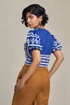 Shop_MAISOLOS_Blue Cotton, Linen Embroidery V-neck Top _at_Aza_Fashions