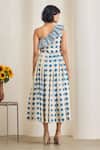 Shop_MAISOLOS_White Cotton One Shoulder Blue Polka Dot Crop Top And Skirt Set _at_Aza_Fashions