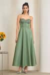 Buy_MAISOLOS_Green Cotton, Linen Embroidery Sweetheart Neck Sage Maxi Dress _at_Aza_Fashions
