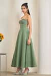 MAISOLOS_Green Cotton, Linen Embroidery Sweetheart Neck Sage Maxi Dress _Online_at_Aza_Fashions