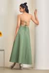 Shop_MAISOLOS_Green Cotton, Linen Embroidery Sweetheart Neck Sage Maxi Dress _at_Aza_Fashions